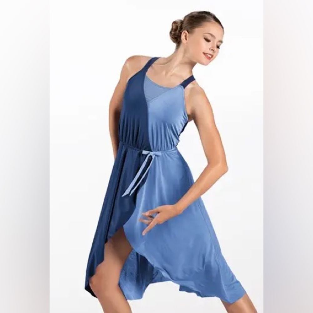 Weissman Balera Two Tone Midi Wrap Dress, D12198, blue lyrical costume